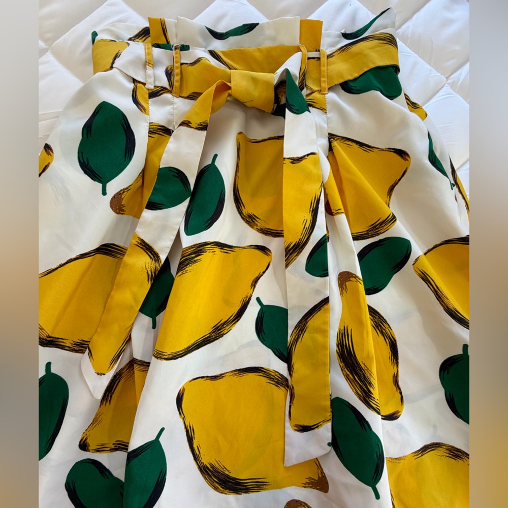 Her Destiny Midi Skirt Lemon print yellow green full fit and flare size L - Picture 11 of 12